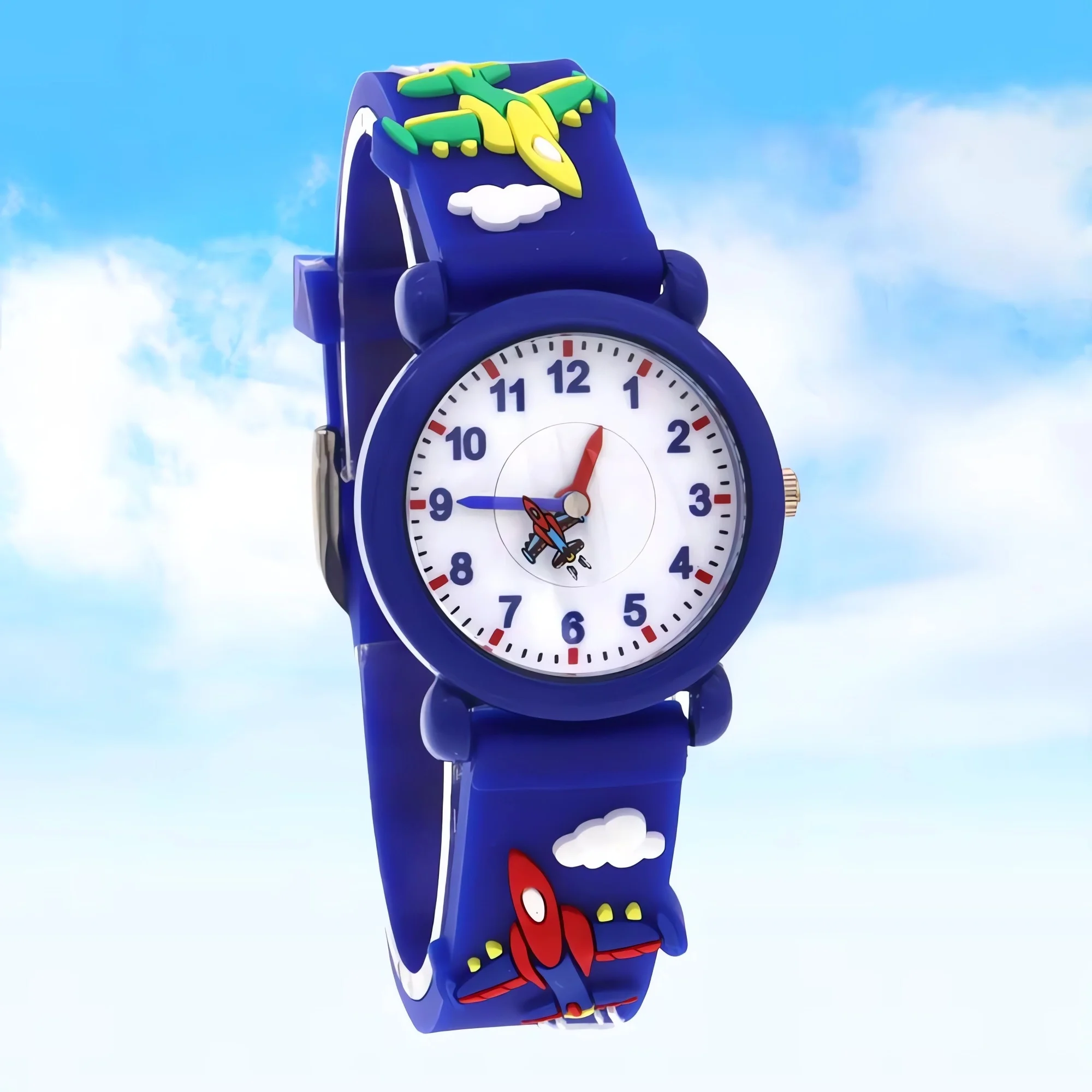 

Kids Cartoon Plane Silicone Strap Watch with Second Hands Children's Wrist Watch Educational Time-Telling Clock