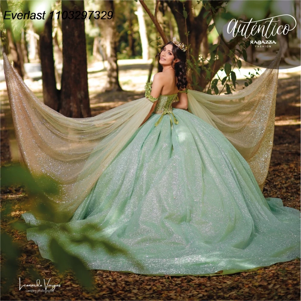 EVLAST personalizado verde salvia Vestido para quinceañeras Vestido De baile apliques rebordear corsé De cristal dulce 16 Vestido De 15 Anos TQD904