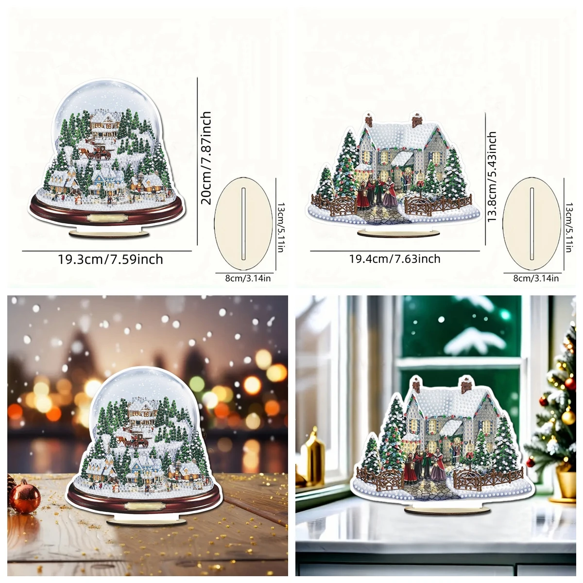 1pc/set DIY Diamond Art Christmas Table Ornaments One Side Wood Crystal Rhinestone Diamond Painting Christmas Decoration