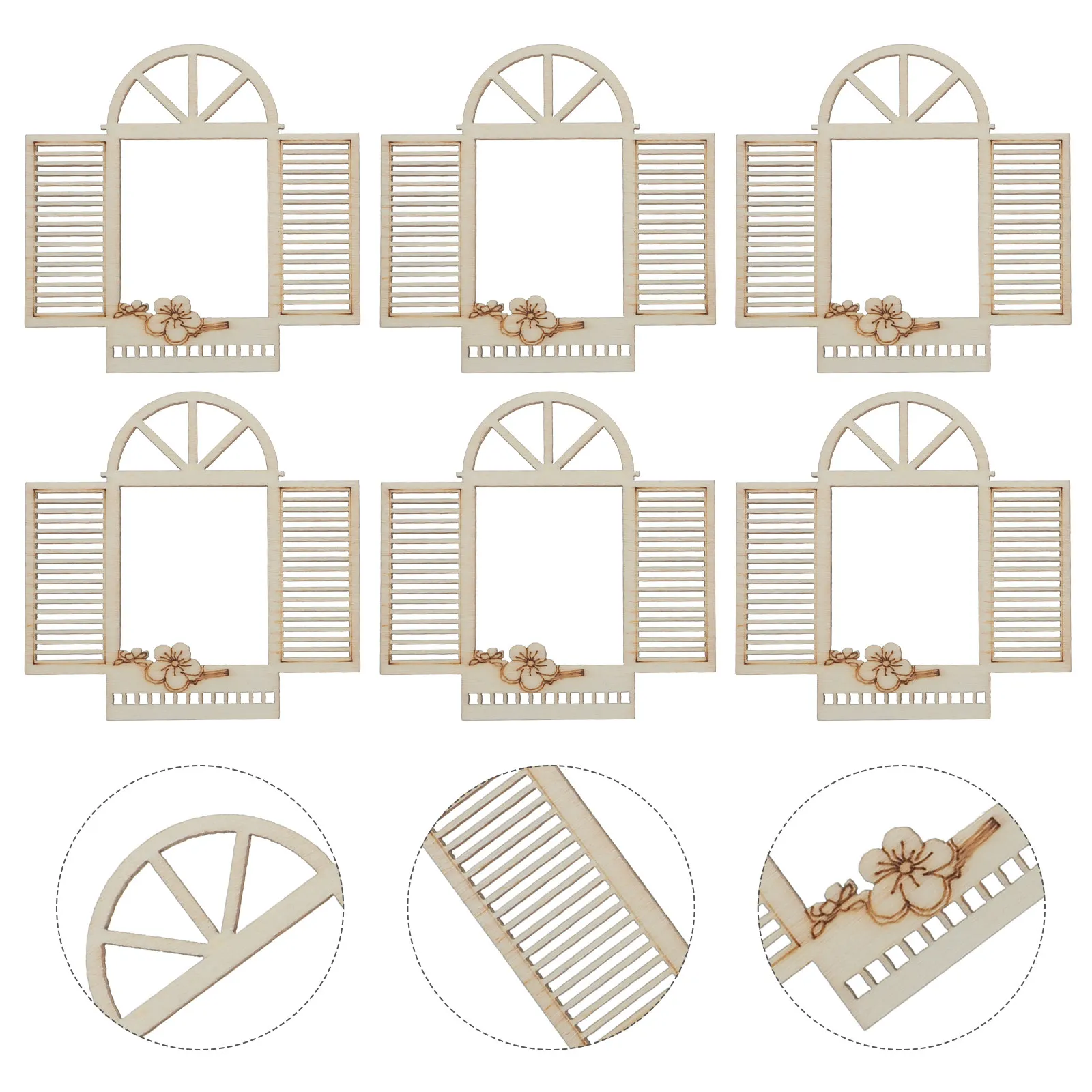 

6Pcs Mini Wooden Window DIY Painting Crafts Fairy Garden Dollhouse Accessories Unfinished Wood Cutouts Scrapbooking Supplies
