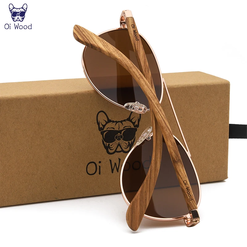 Oi Wood Sunglasses Pilot Sun Glasses Men Women Polarized Eyewear Blue Uv400 Lens