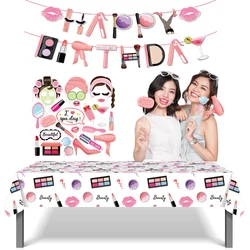 Cartoon Make up Spa Birthday Party Disposable Table Cover Banner DIY Photo Shoot Props Backdrops Baby Shower Party Decorations