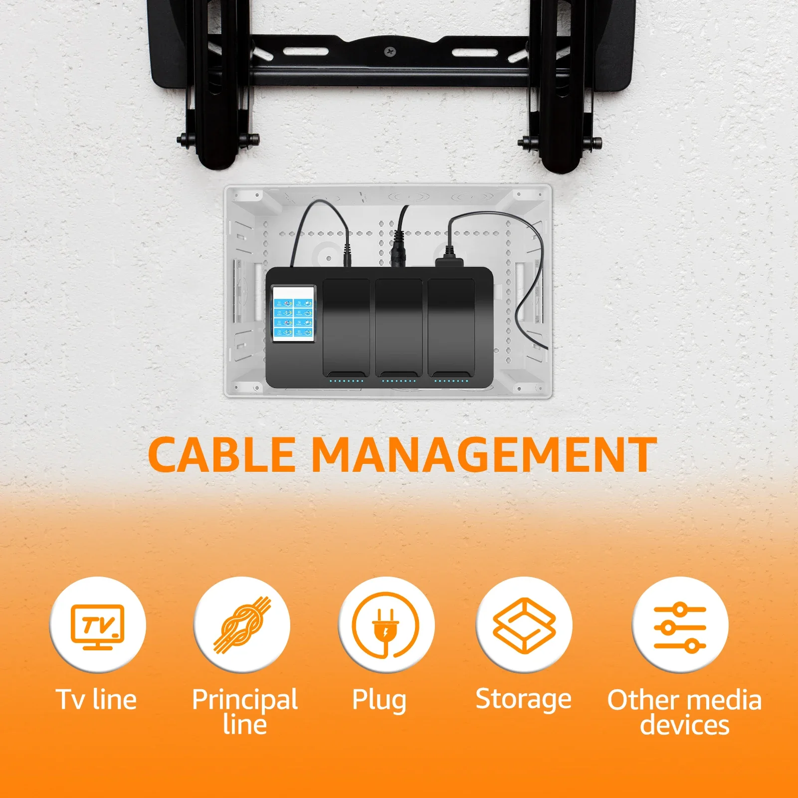 In Wall TV Media Buried Wire Box 9inch Recessed Media Box Cable Management Kit Organize Streaming Device Wall Easy Installation