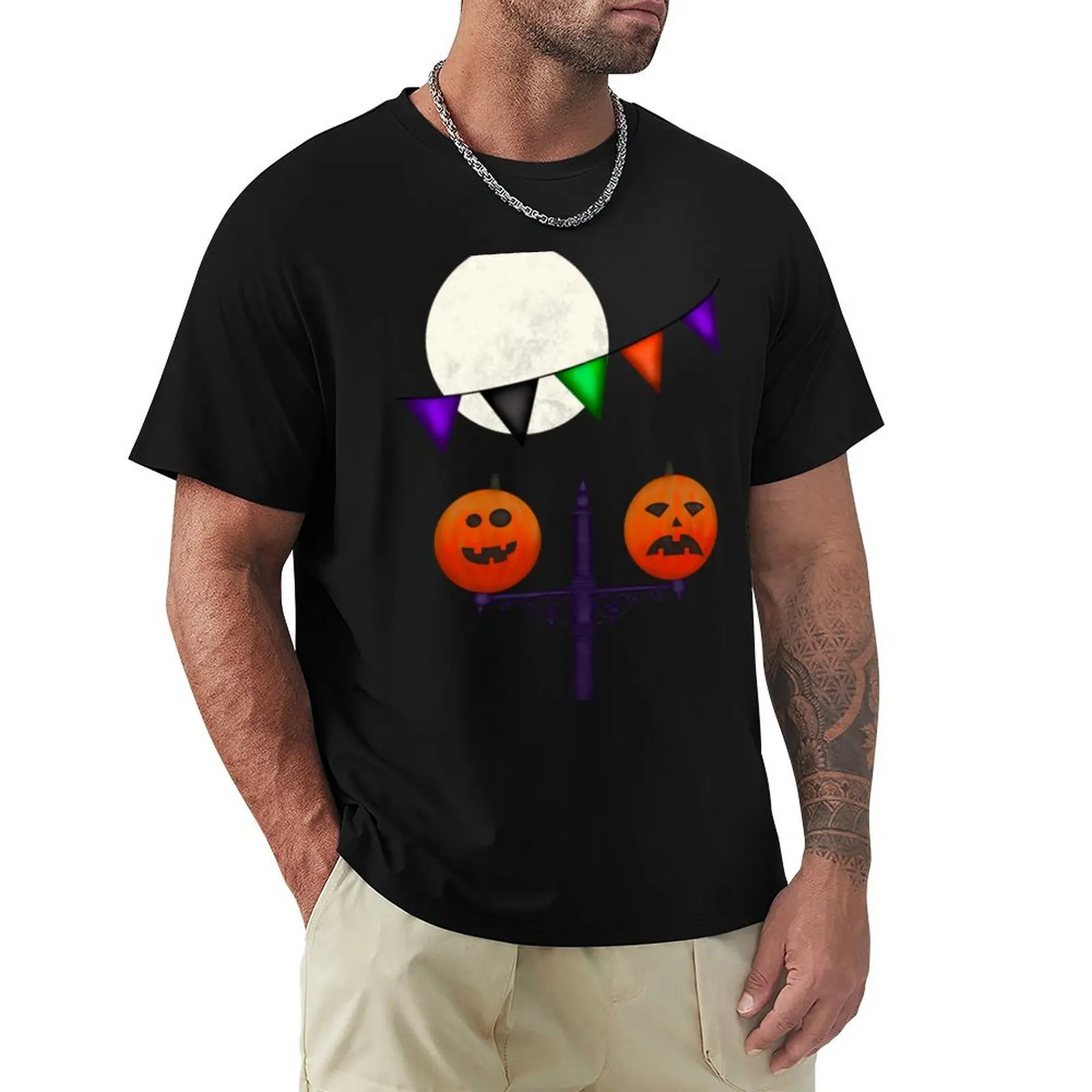 

Pumpkin lampposts with bunting T-Shirt Funny t-shirt shirts graphic aesthetic clothes Short sleeve tee mens clothes