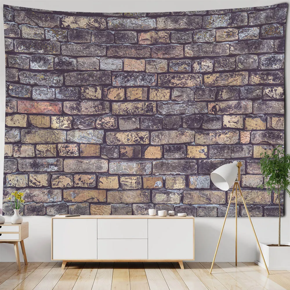 Retro stone wall art tapestry wooden board letter printed wall hanging fabric living room and bedroom aesthetic wall decoration