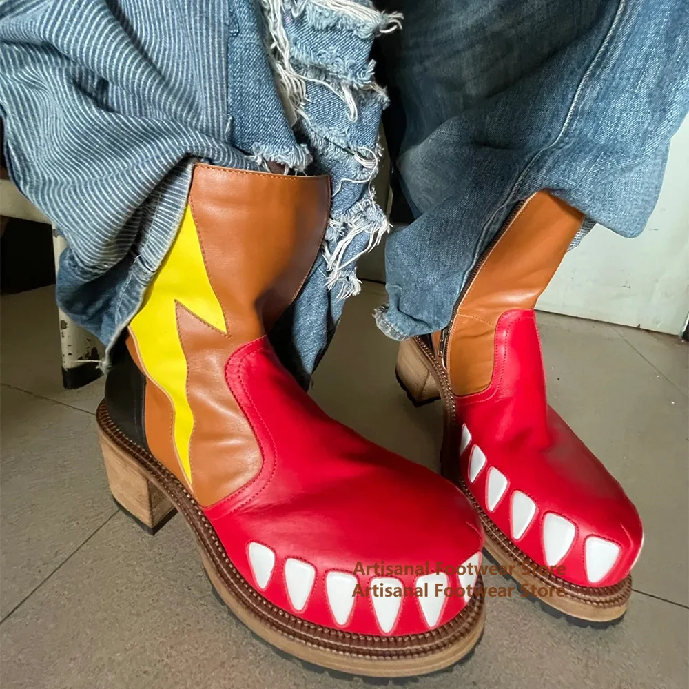 Crocodile Teeth Pattern Men's Boots Round Toe Platform Side Zip Boots Height Increasing Fashion Show Men Shoes Botas Mujer