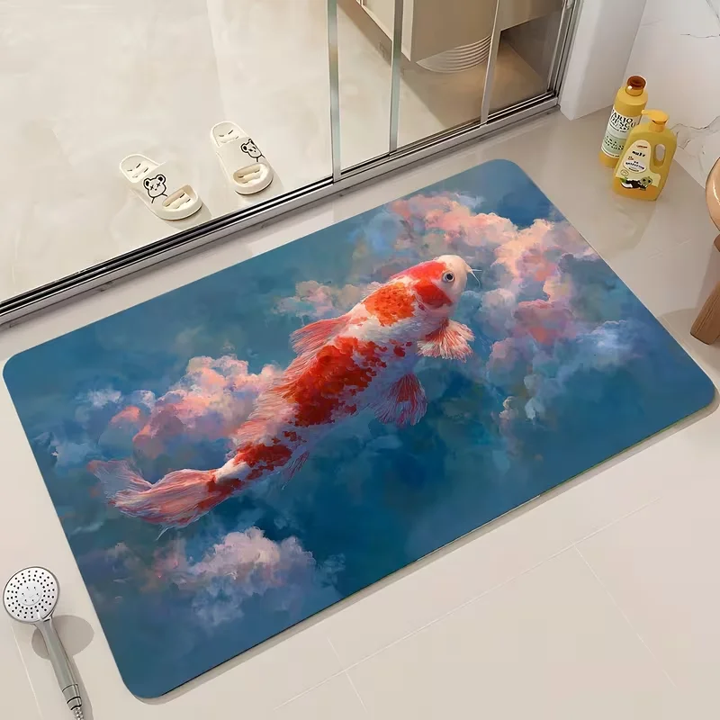 Lucky Koi Fish Print Doormat Soft Non-Slip Oriental Fish Pat