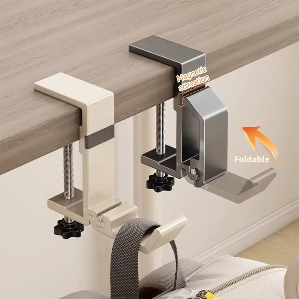 No Drill Foldable Desk Hook  Clamp On Bag Hanger Hook Table Side Backpack Headphone Holder School Dorm Office Desk Organizer