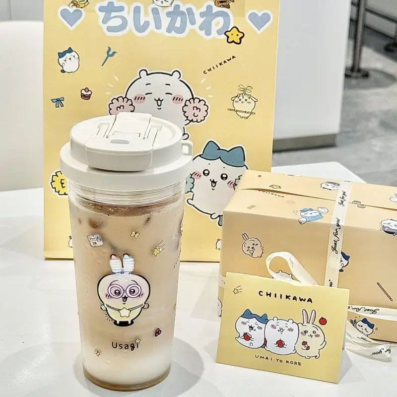 

Miniso Chiikawa Kawaii Anime 500Ml Straw Cup Cute Usagi Cartoon Portable Good-Looking Birthday Present Coffee Cup Gift for Girl