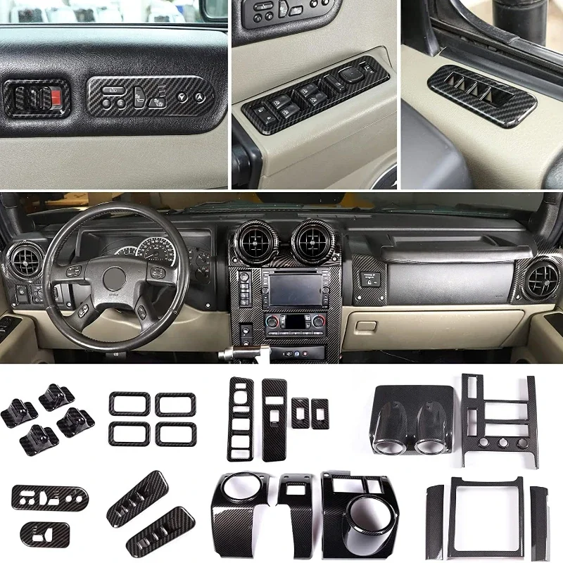 Full Set Interior Decoration Trim Kit for Hummer H2 2003-2007 ABS Silver Car Central Control Dashboard Navigation Panel Sticker