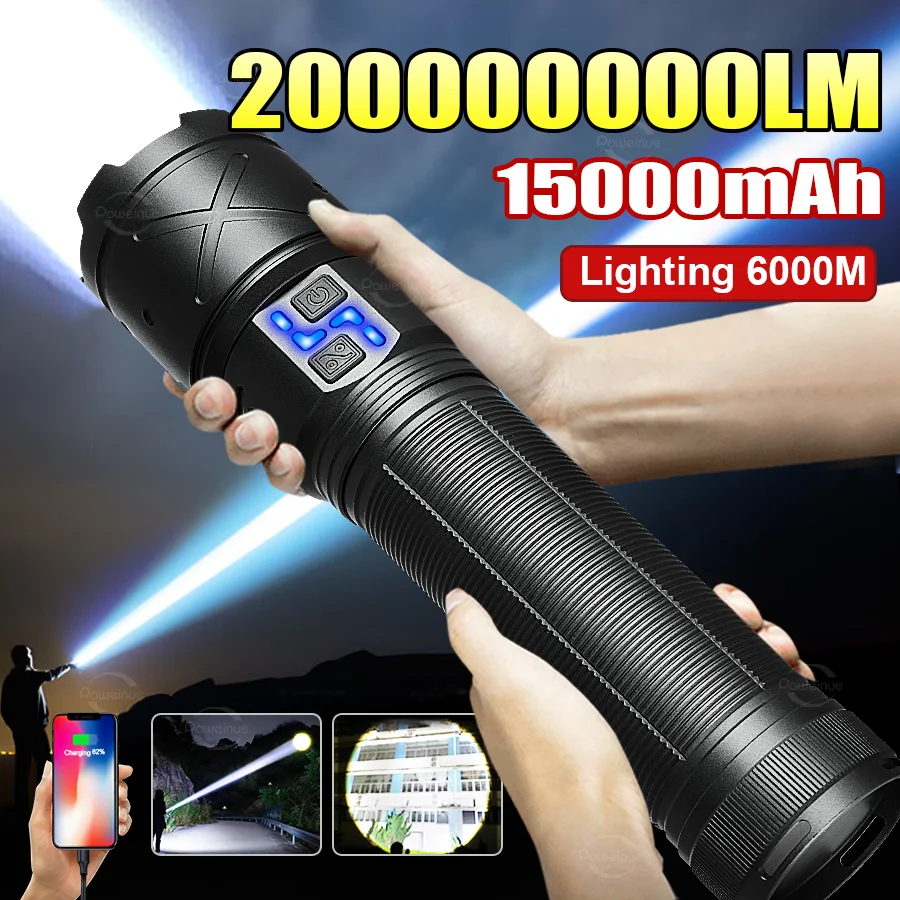 2025 New Ultra Bright LED Flashlight USB Rechargeable Zoom Flashlights Long Range 6000M Tactical Torch Camping Fishing Work Lamp