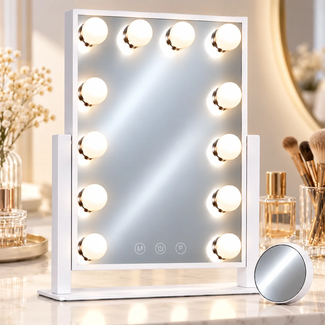 Hollywood Makeup Mirror, 3 Color Modes & Adjustable Brightness, 360° Rotation, 14.4 x 18.7 Inch