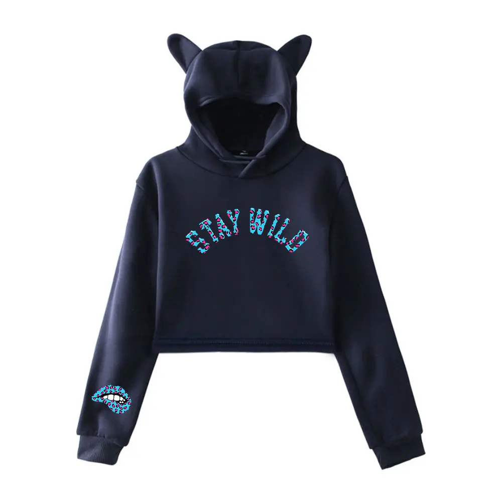 Ben Azelart Stay Wild Lip Hoodie Vintage 90s Streetwear Hoodie Merch Hoodies Fashion Sweatshirts for Girls Cat Ear Crop women