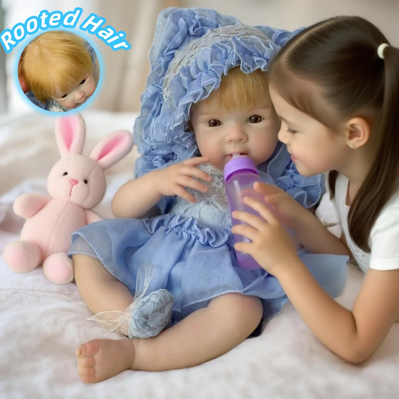 

45cm Cuddly Open Mouth Bettie Solid Silicone Bebe Reborn Girl Doll With Rooted Hair Washable Lifelike reborn tam silicon bebek