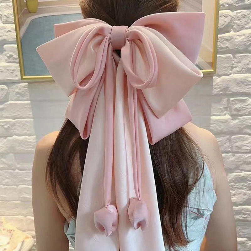 

Extra Large Bow Hair Clip For Women Girls Hair Accessories Elegant Long Ribbon Bow Spring Clip Gifts