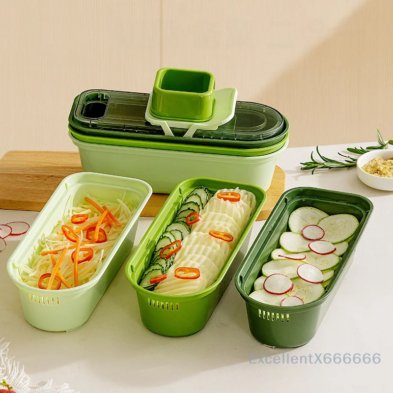 

Cucumber Slicer Portable Cucumber Grater Shredder Kitchen Gadget Shredding Tool With 6 Cutters And 3 Baskets Multi-purpose