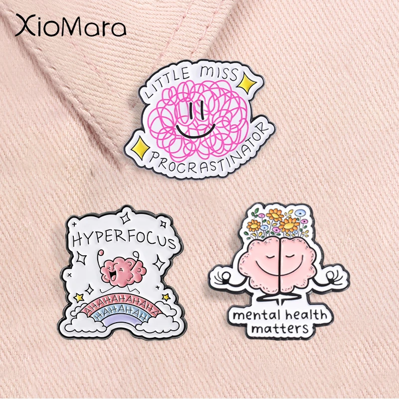 Hyper Focus Lustige Gehirn Emaille Pin Mental Health Awareness Metall Brosche Revers Rucksack Abzeichen Modeschmuck Geschenk für Freunde ﻿