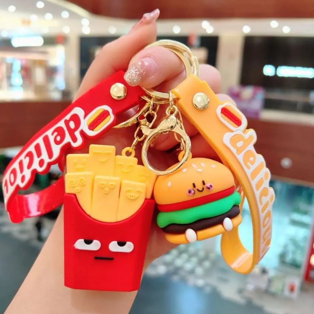 Creative Cute Expression Hamburg Key Chain Hot Dog Backpack Charms PVC Pendant Korean Style French Fries Bag Decoration Girls