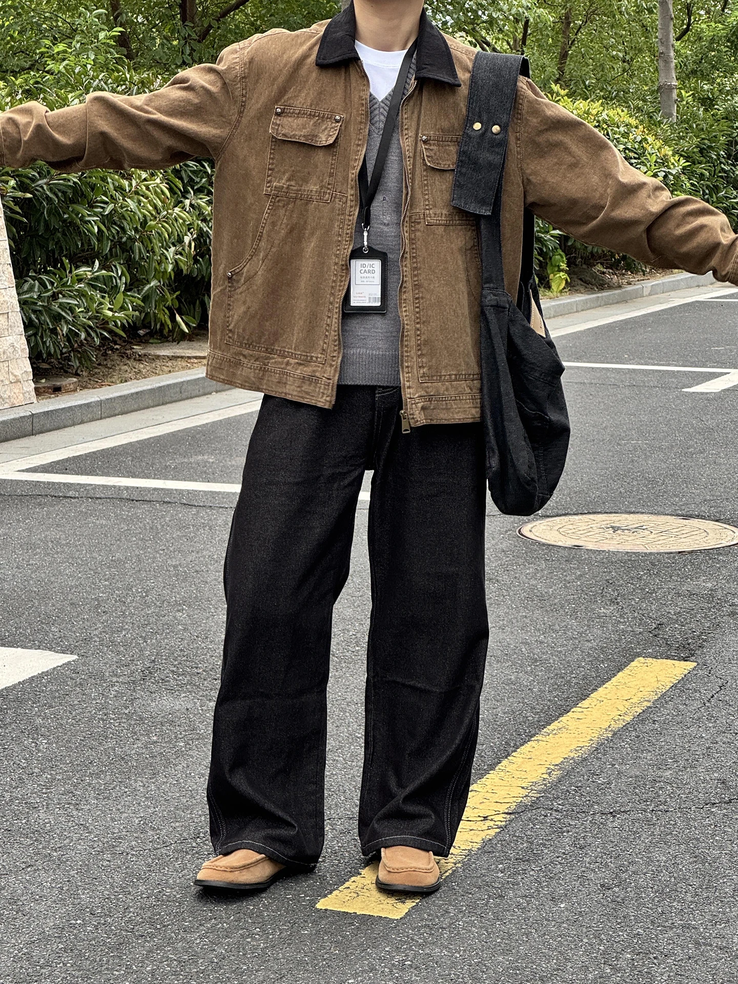 

Cé Brown Men's Workwear Jaet ort Sle American High Street Faion Resistant Wearing Daily Outwear Zipper Closure Long...