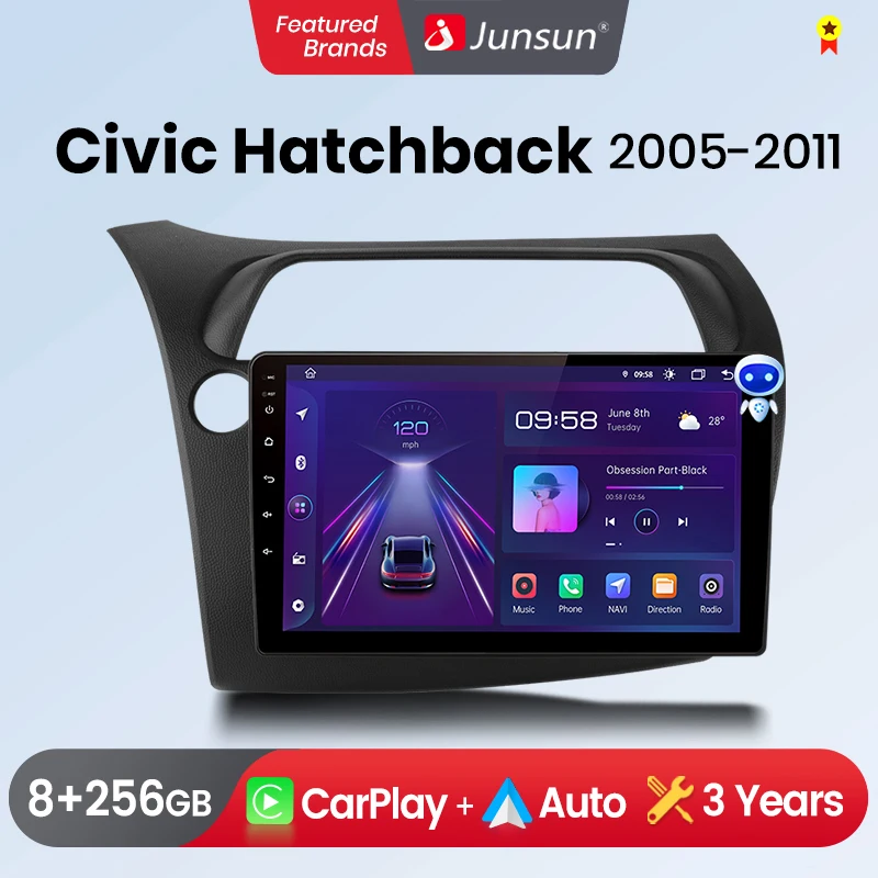 Junsun Draadloze Carplay Android Auto Autoradio Voor Honda Civic Hatchback 2005-2011 Gps Multimedia 2 Din - afbeelding 2