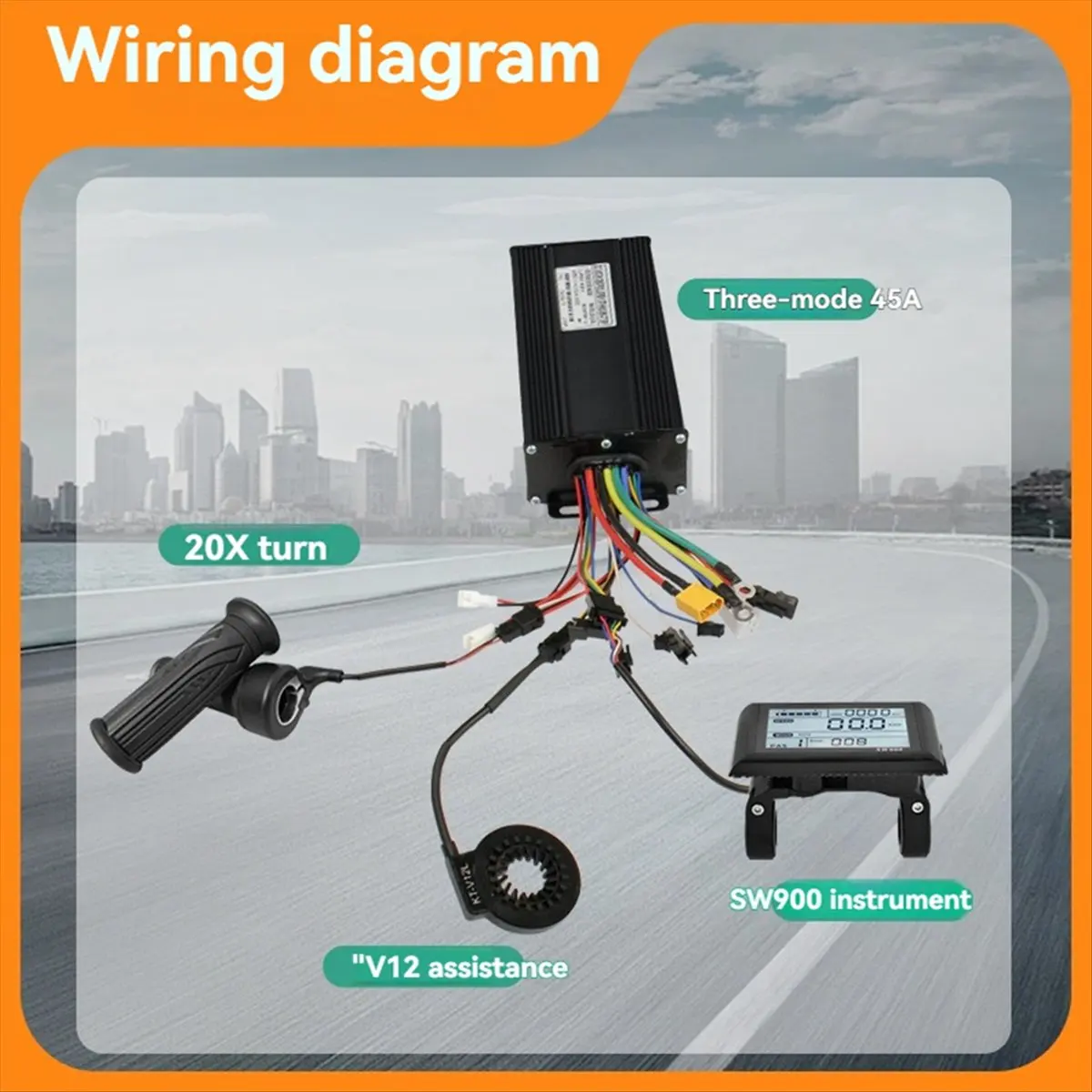 L79A E-Bicycle Three Mode Controller Set 45A 36V 48V 52V Sine Wave Controller SW900 Display LCD Screen E-Bicycle Accessories