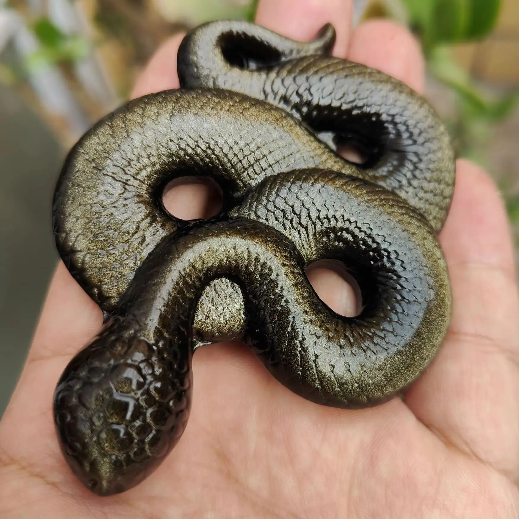 

Natural Crystal Hand-Carved Gold Obsidian Snake Healing Reiki Energy Stone Natural Quartz Crystals