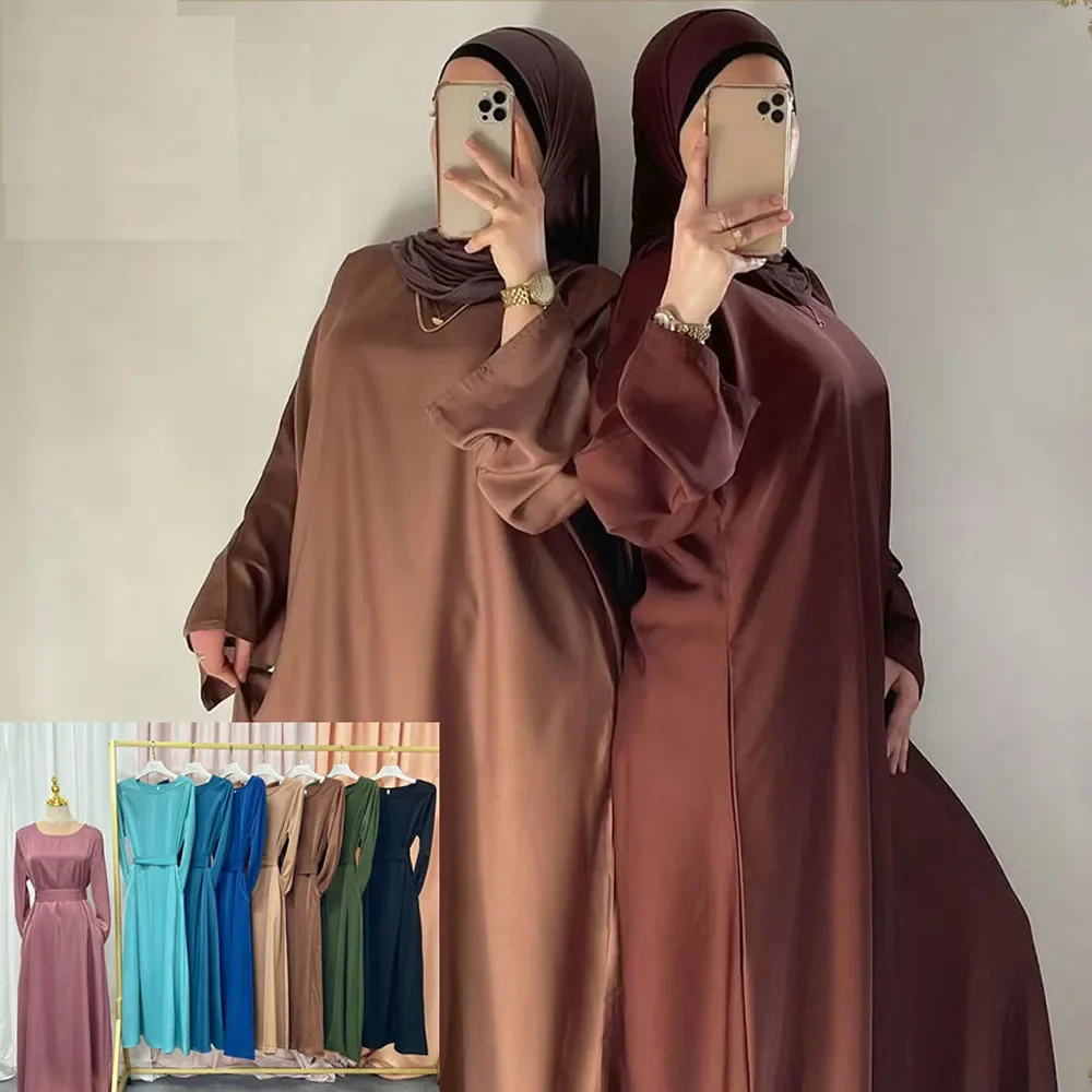 Nuovo Abaya Dubai turchia abito musulmano Islam abbigliamento Abaya in raso per le donne Vestidos Robe Longue Femme Musulman Ramadan Eid Kebaya