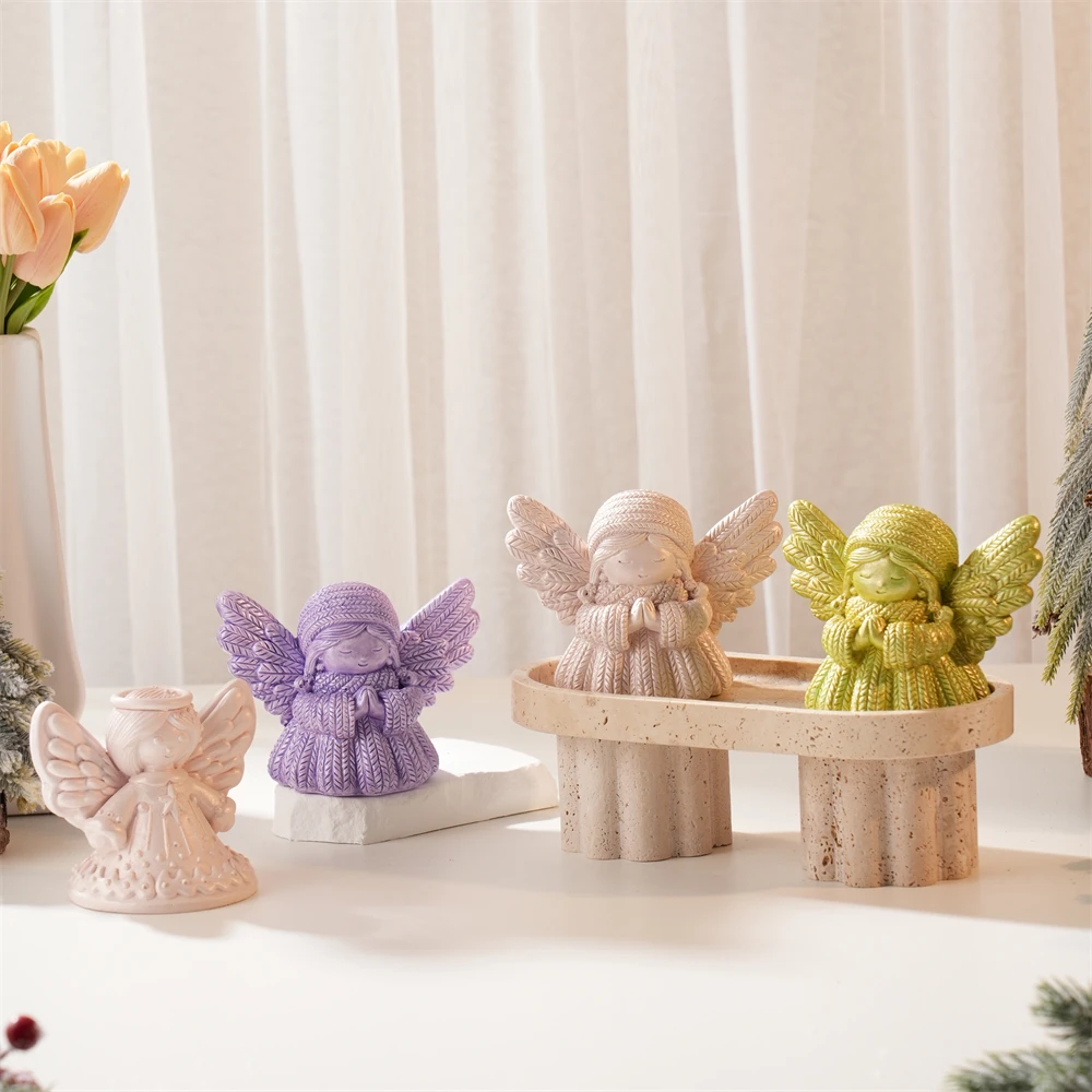 

Concrete Plaster Christmas Ornament Angel Silicone Mold Knitted Prayer Girl Candle Mold Resin Soy Wax Home Decor Table Ornament