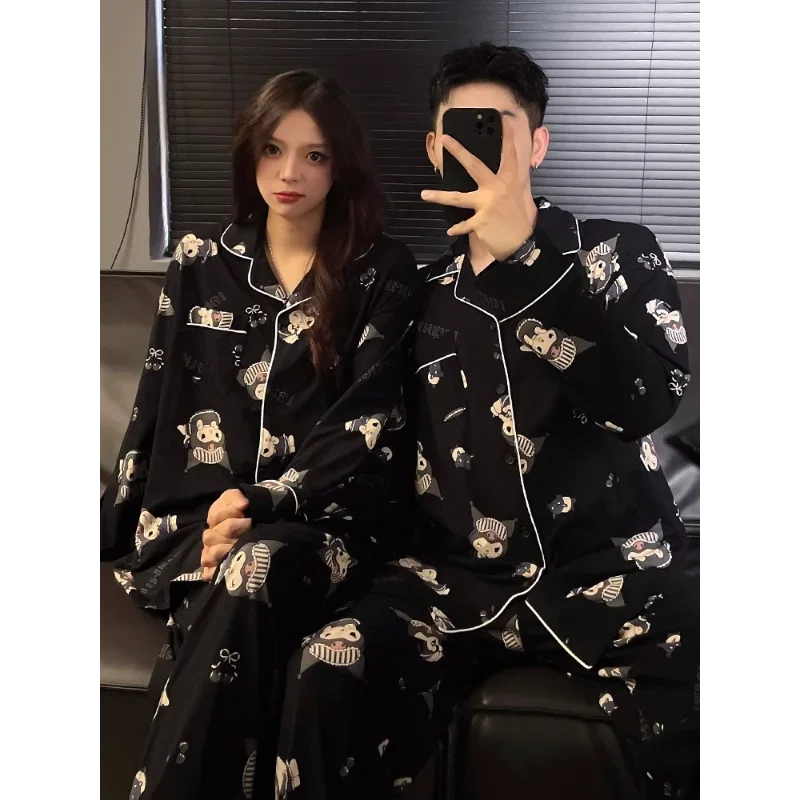 Sanrio couple pajamas Kulomi autumn cotton long-sleeved two-piece set women\'s pajamas men\'s and women\'s Kulomi loungewear