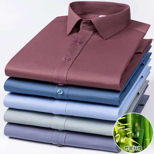 Imagen 2 del producto Camisa elástica de calidad para hombre, camisa blanca de manga larga de fibra de bambú, antiarrugas, sin planchar, ajustada, informal, a la moda, para negocios y oficina