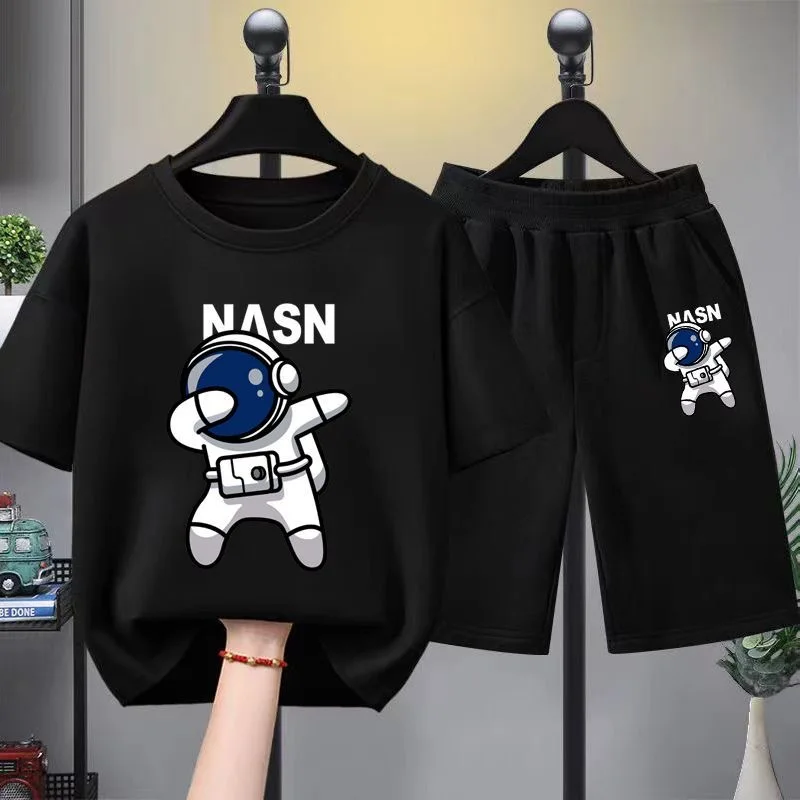 

Summer Boys Clothes T-shirt & Shorts 2 Pieces Set Teenage Girls & Boys Printed Spaceman Tracksuit Fashion Casual Top & Bottom Ou
