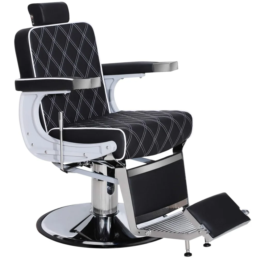 

Heavy Duty Metal Vintage Barber Chair All Purpose Hydraulic Recline Salon Beauty Spa Shampoo Equipment 3825 (Black with White S