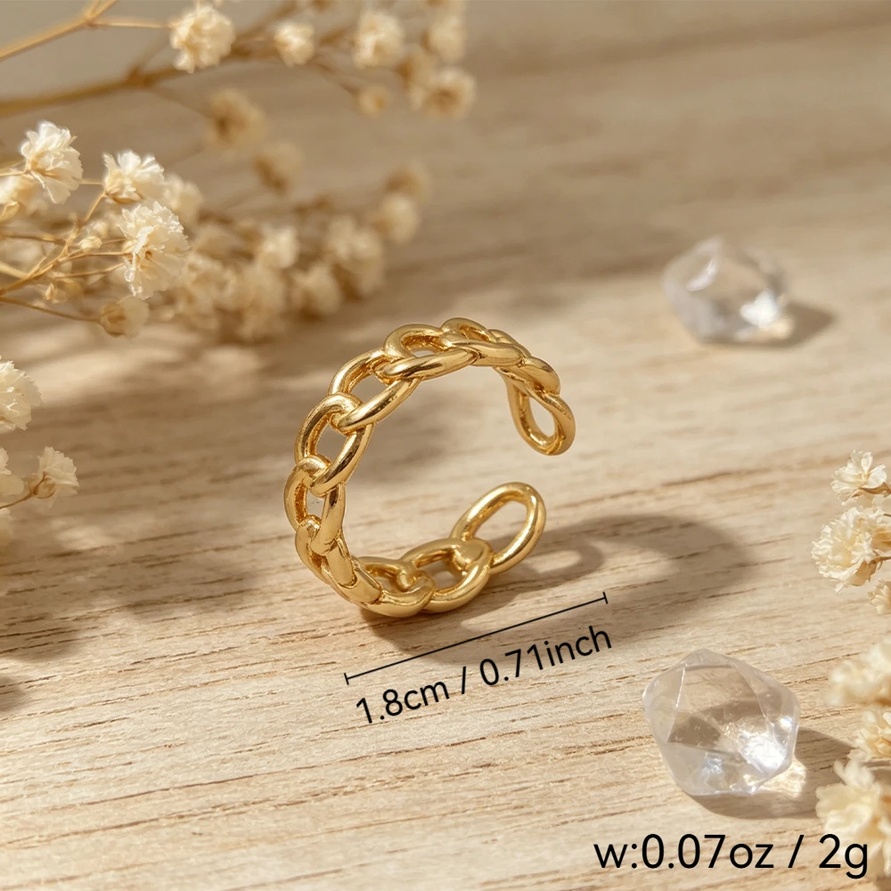 Thick Chain Open Ring, Gold-Colored Cuban Chain Texture Adjustable Ring, Versatile Daily Accessory for Men and Women