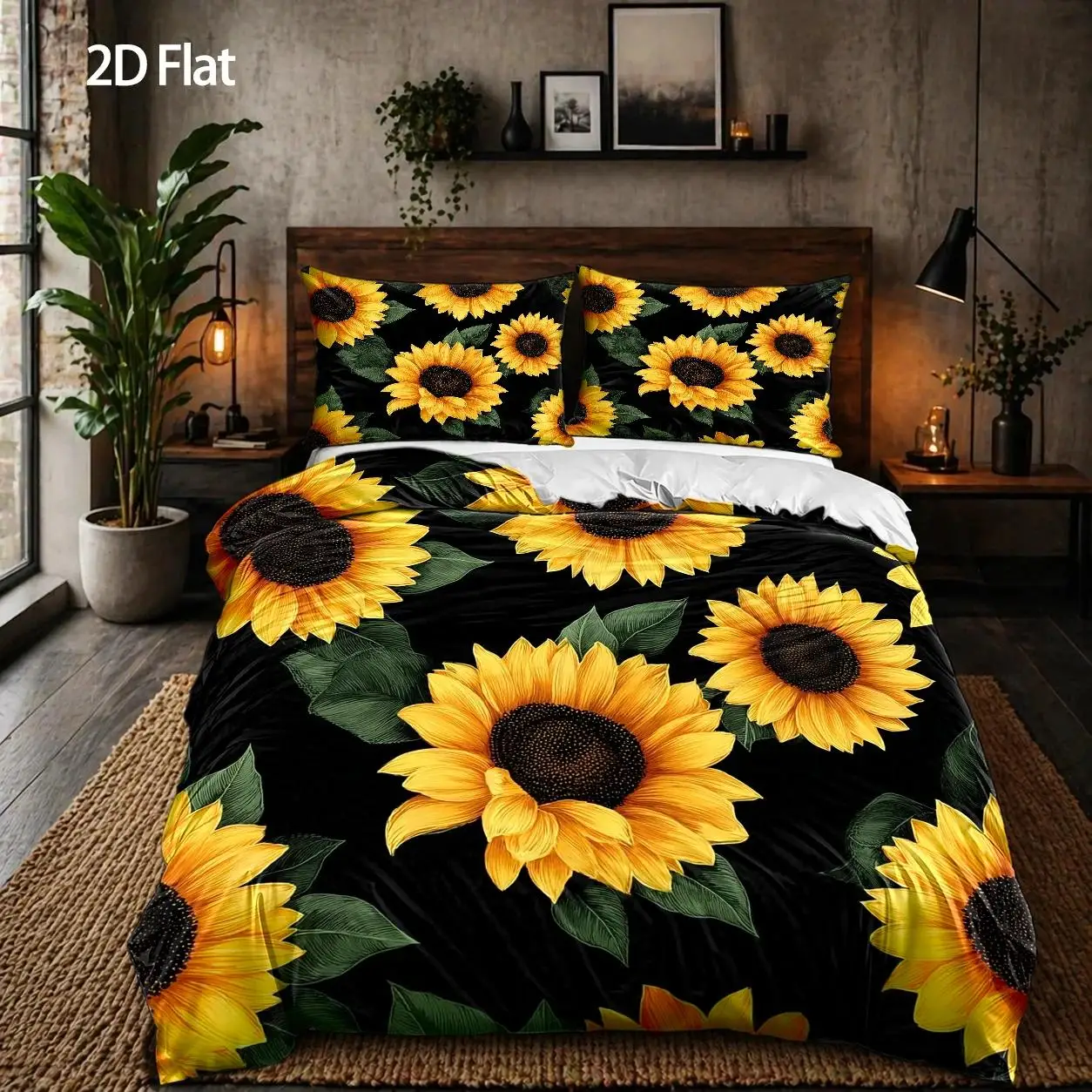 3-Piece Quilt Cover Set, 1 Quilt Cover + 2 Pillowcases (Without Filling), Sunflower Pattern, Vintage Style, Spring, Large Size, Suitable for All Seasons, Machine Washable, Invisible Zipper, Suitable for Home, Dormitory, Master Bedroom, Guest Room