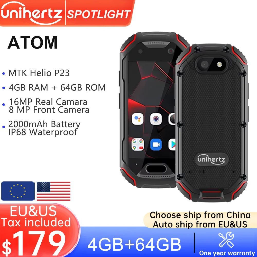 

In Stock Unihertz ATOM World's Mini Rugged Smartphone 4GB 64GB Android 9 Octa Core 2.45 inch Unlocked Cellphone 2000mAh NFC