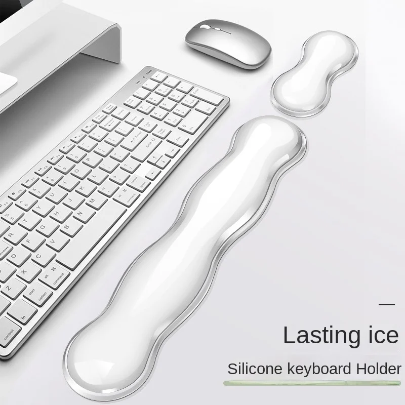 Mouse pad with wrist rest, keyboard rest, anti slip silicone transparent desktop office game console, mouse wrist rest