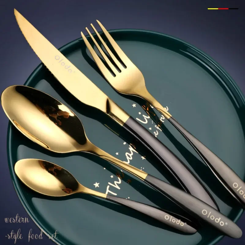 

Luxury Art Cutlery Set Christmas Kitchen Stainless Steel Black Household Dinnerware Set Vaisselle Ensemble Home Decore EC50CJ