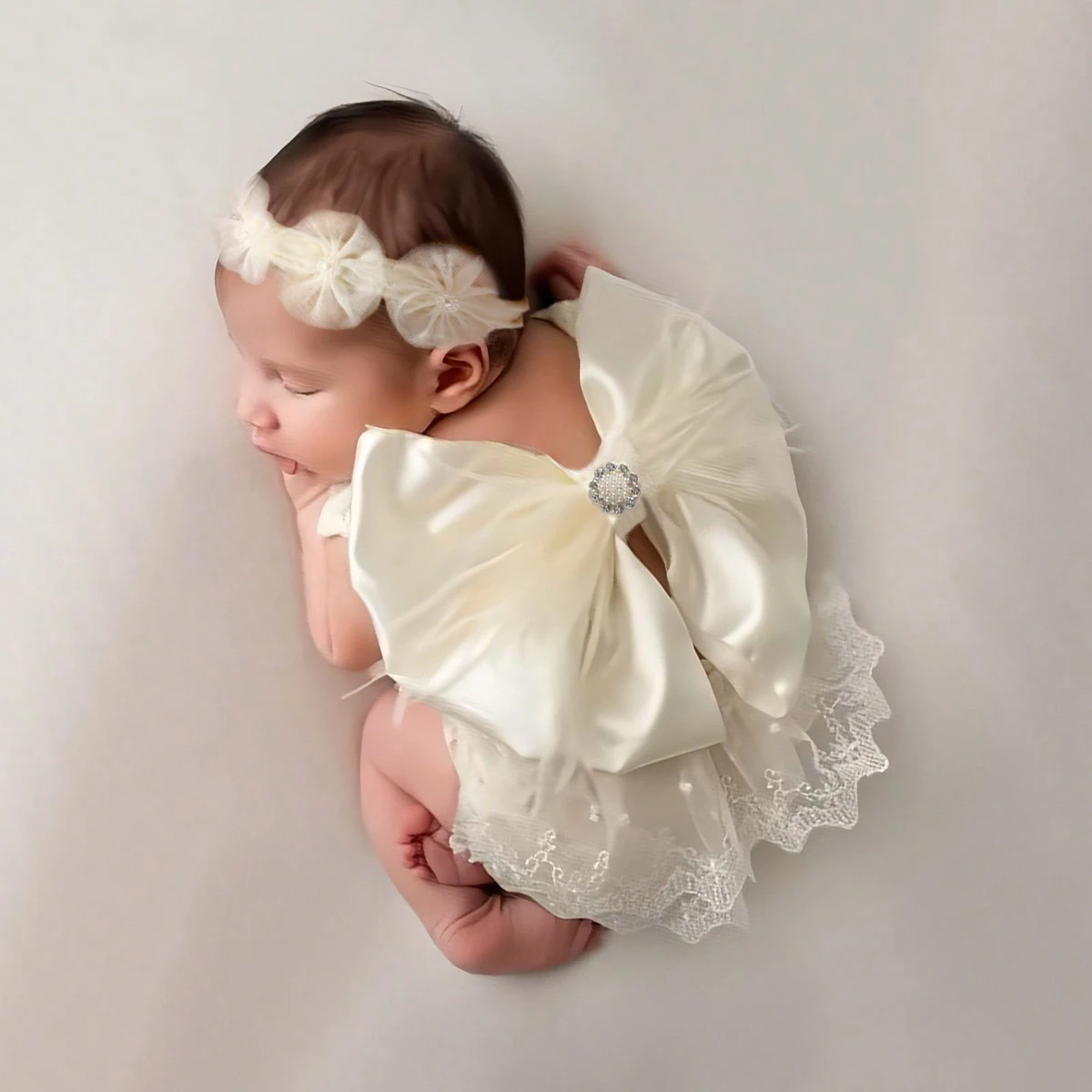 

Ylsteed наряд для фотосъемки новорожденных, кружевной комбинезон с лентой для волос, комбинезон с бантом на спине для фотосессии, реквизит для детской фотосессии