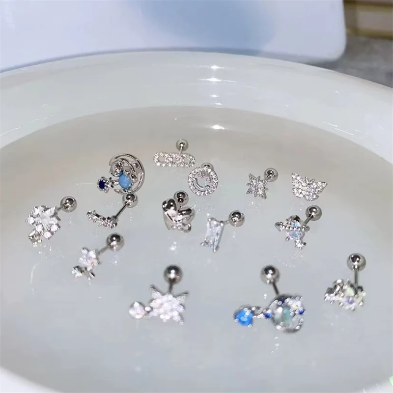 1pcs New Fashion Bling Zircon Star Heart Ear Bone Nail Inoxidable Stainless Steel Punk Earrings For Women Exquisite Jewelry Gift