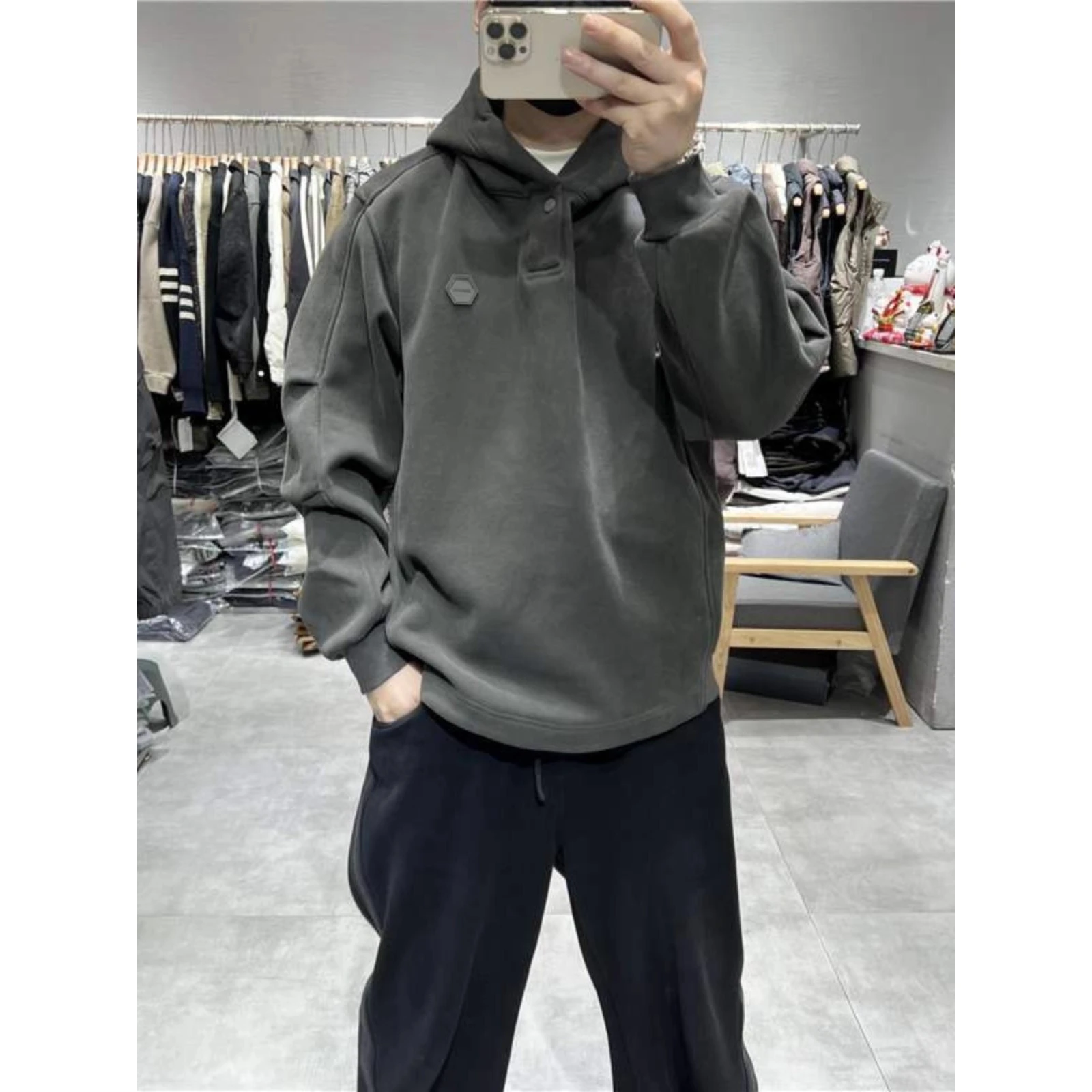 اضافية كبيرة 300 Pou الوزن الثقيل مقنعين Fce البلوز الرجال الخريف الشتاء الأمريكية الرجعية فضفاضة تناسب هوديي البوليستر النسيج #1