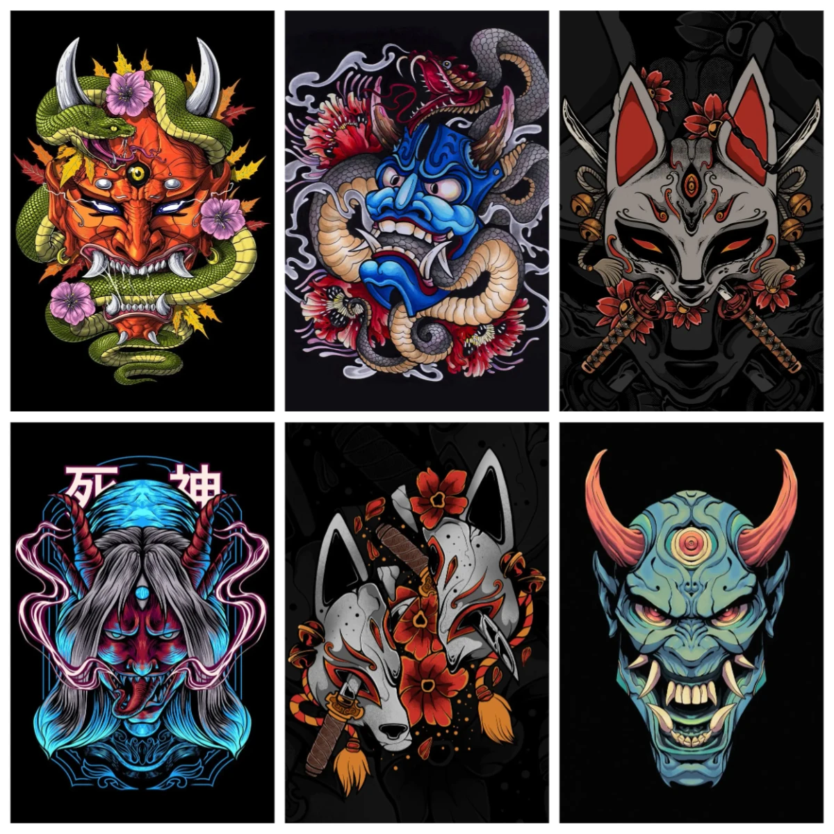 

Картина маслом по номерам Японская культура Настенное искусство Злой дьявол Лицо клыки Краска с номерами Домашний декор, Настенное искусство Идеальный подарок