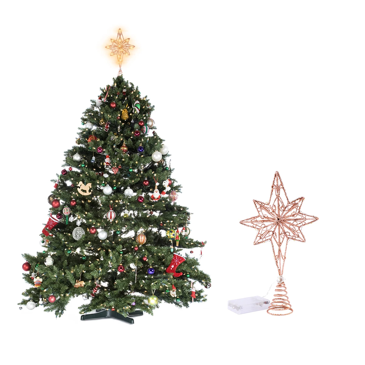 

Christmas Tree Lights Top Star Decoration Topper with 5. Lighted Toppers Crown Decorations