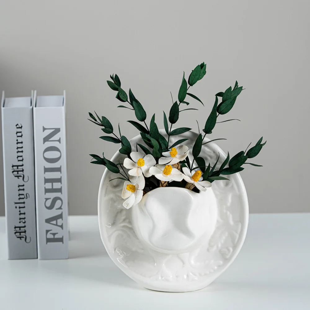 Creative Cowboy Hat Shaped Vase Nordic Home Decor Items Ceramics Vase Living Room Table Decoration and Accessories Flower Bottle