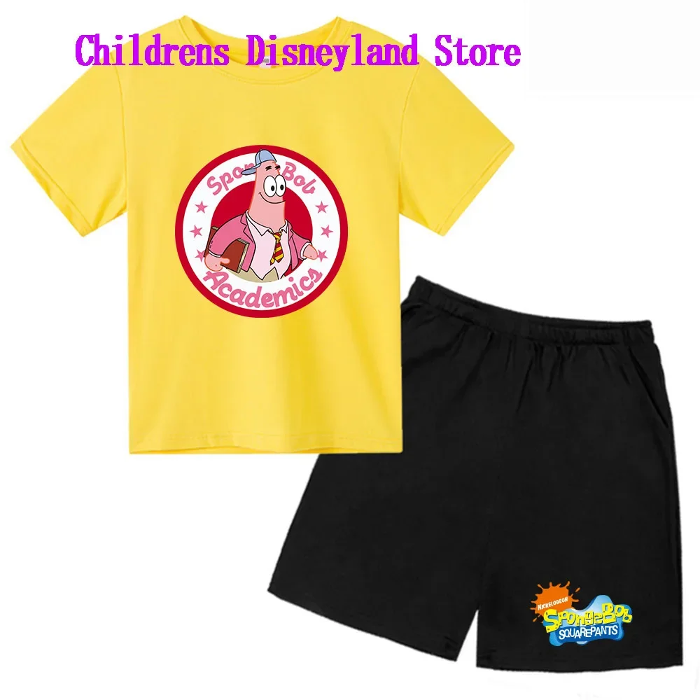 Spongebob Squarepants Spring And Autumn Children's Wear Boys And Girls T-shirt Set 2-piece Anime t shirt Sportswear Shorts boys