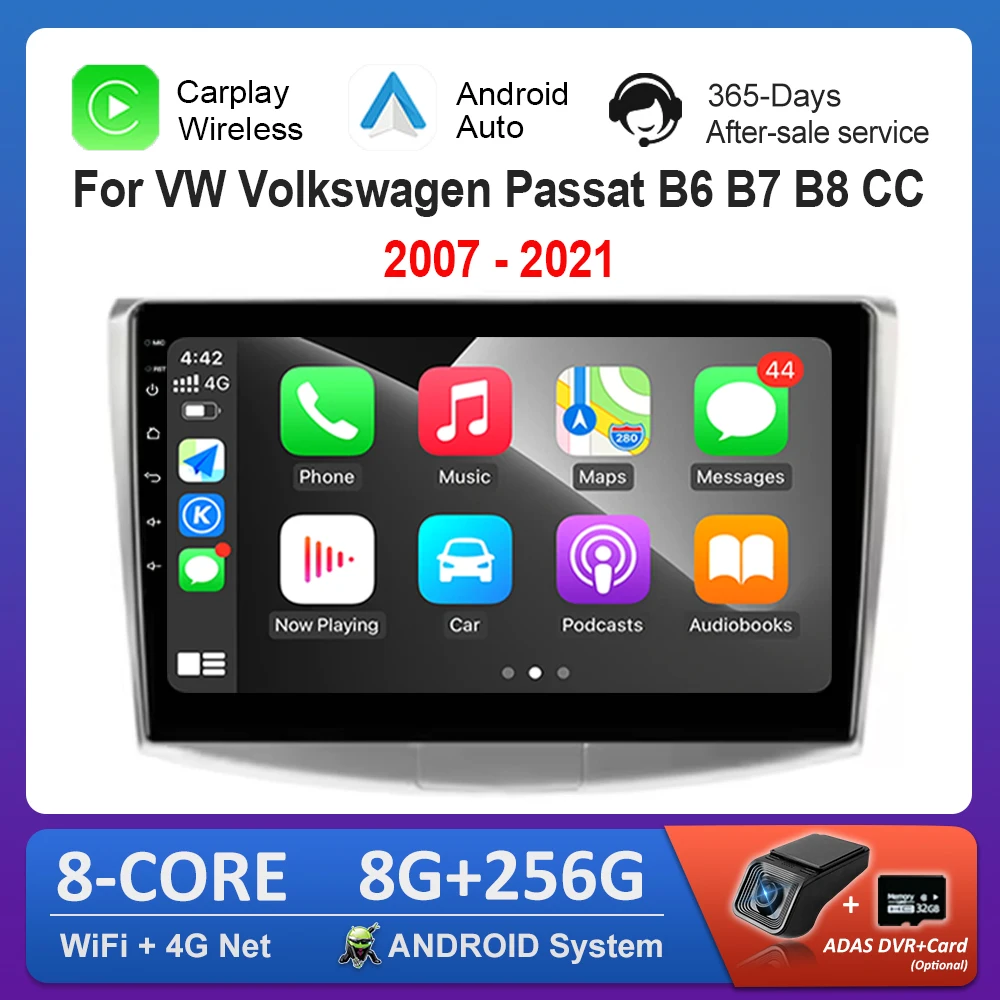 

9 '' ndroid OS Carplay DSP Stereo Car Radio Multimedia Player for VW Volkswagen Passat B6 B7 B8 CC 2007 - 2021 QLED Screen WiFi