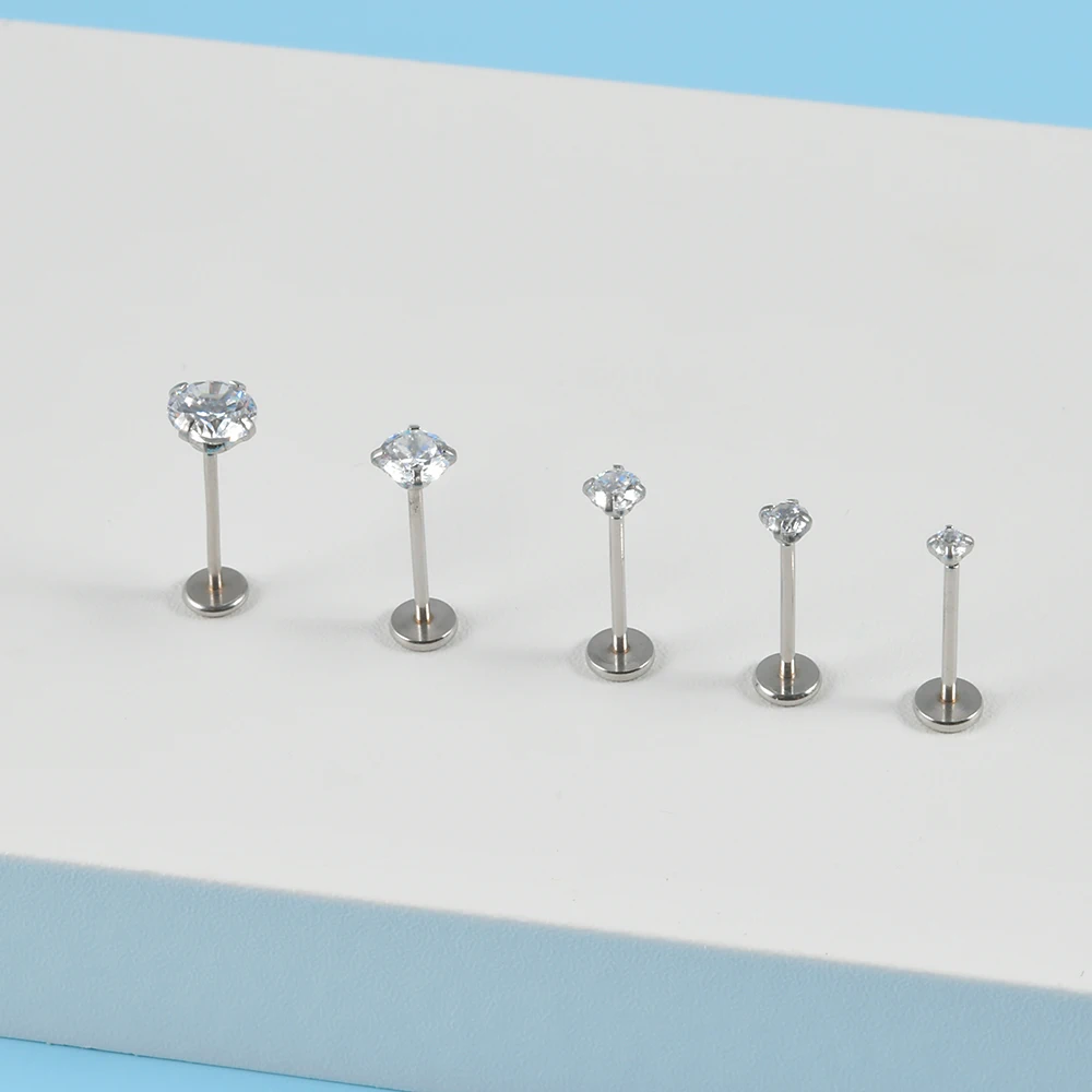 1PC Surgical Steel Insertion Rod Zircon Labret Lip Stud Silver Color Ear Cartilage Tragus Helix Daith Piercing Jewelry 20 G