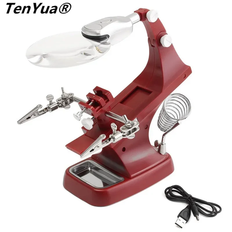 TenYua 3X 4.5X Welding Magnifying Glass LED Loupe Magnifier Alligator Clip Holder Clamp soldering iron Repair Tools