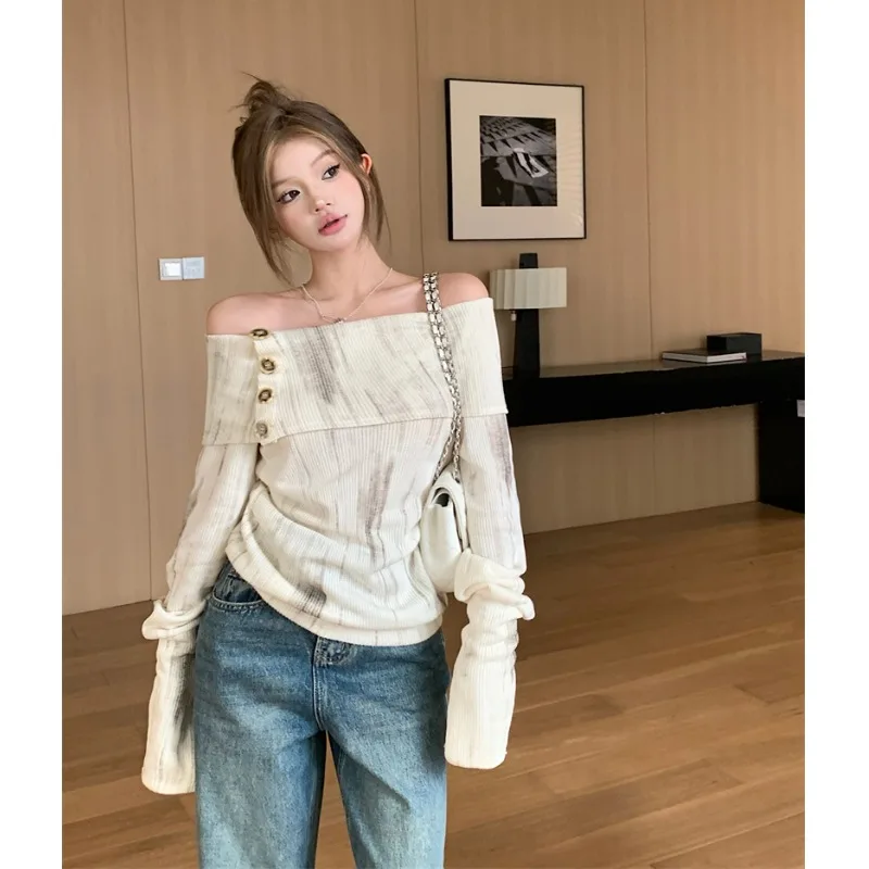 Women Apricot Pullover Knitted Sweater Harajuku 90s Aesthetic Long Sleeve Jumper Sweaters Korean Y2k 2000s Vintage Clothes 2024