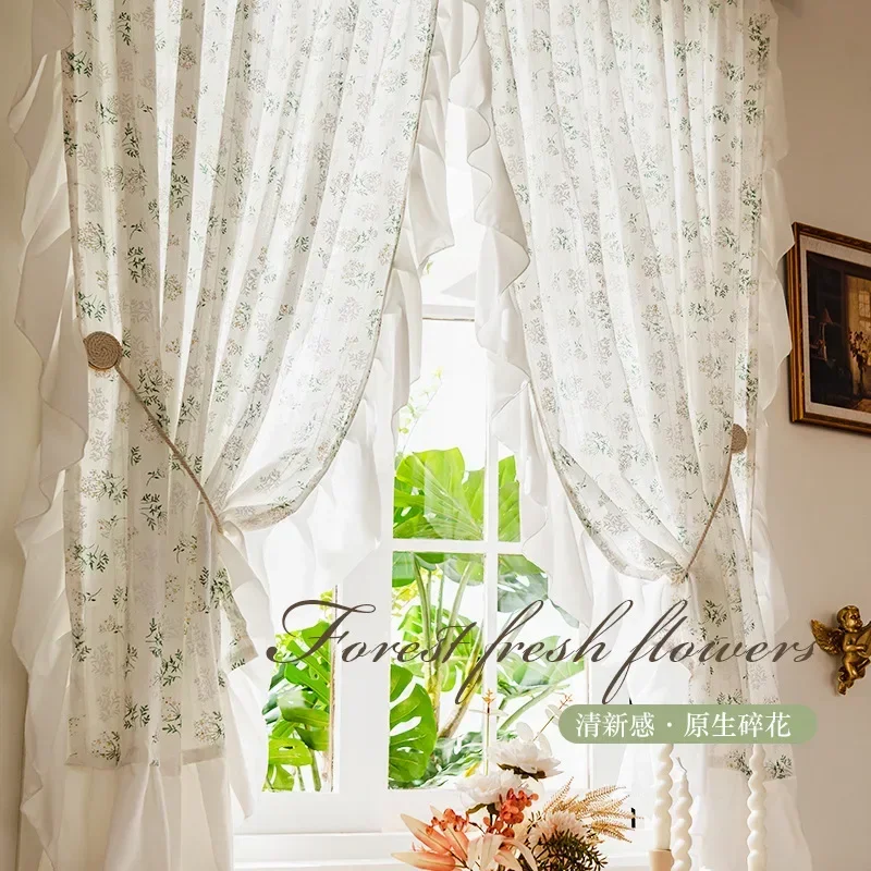 Korean Rufffle Daisy Curtains Road Pocket Shade Curtain Floral for Kitchen Bedroom Living Room Bay Window Cabinet Curtain