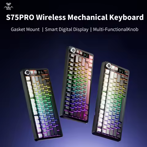 AULA S75 PRO Mechanical Keyboard 75% Custom Layout RGB Backlight Wireless Bluetooth Gaming Keyboard with Screen Knob